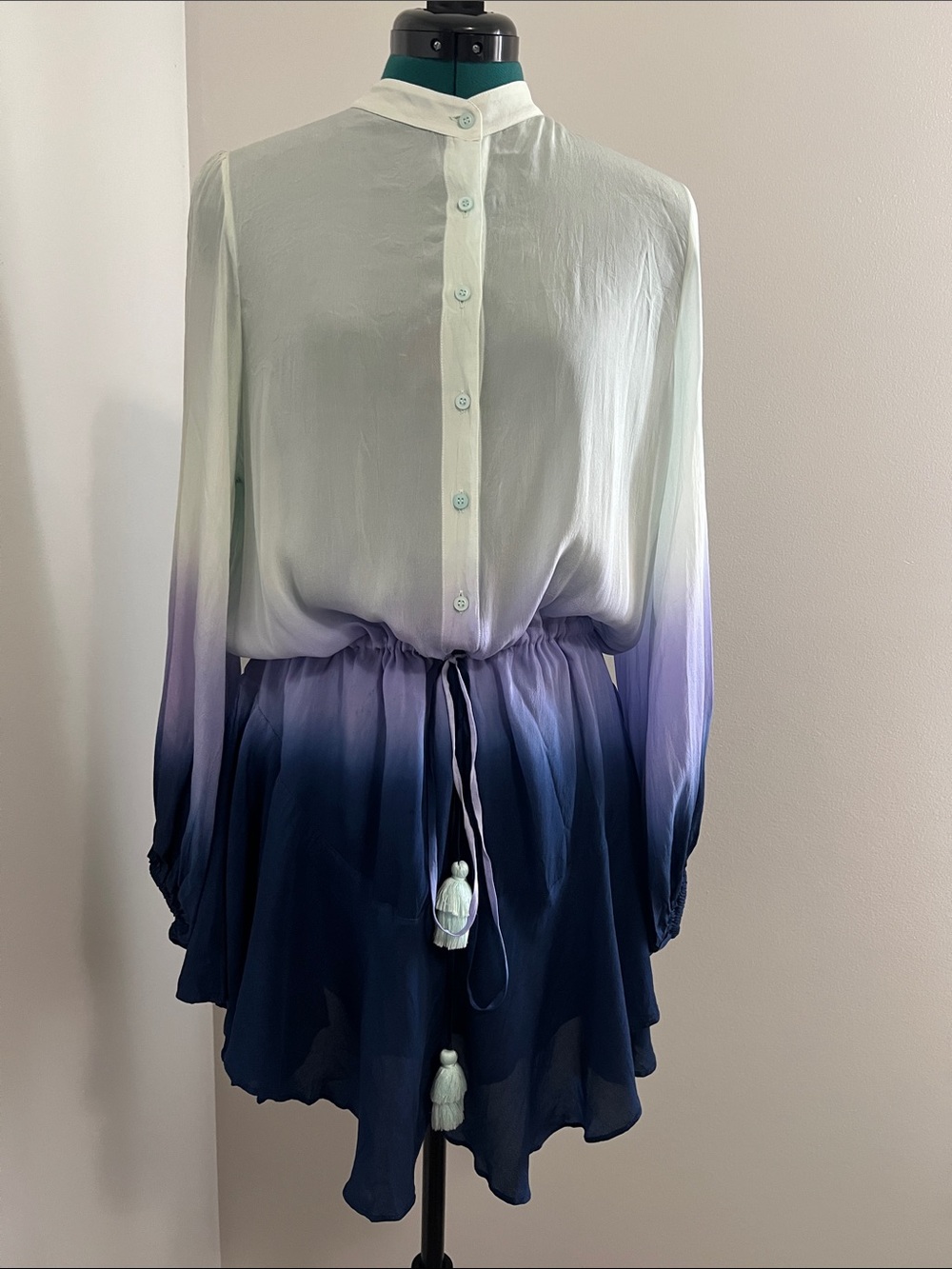 Karina Grimaldi Mint Green to Lavender to Navy Ombre Button-Front Tunic